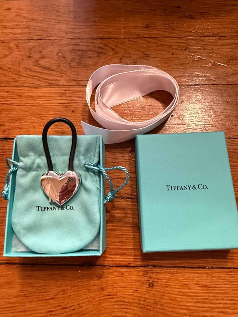Tiffany & Co. Silver Heart Keychain with Tiffany Blue Pouch and Box included